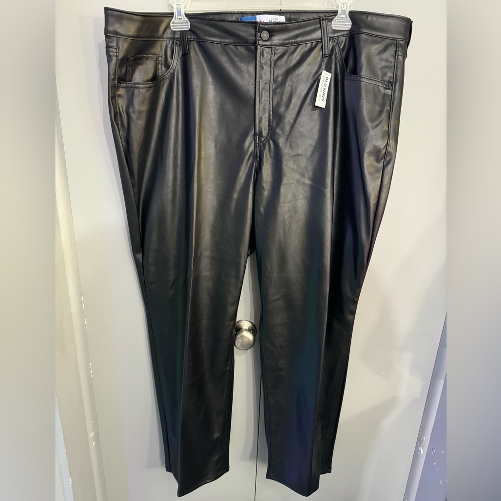 Old Navy high rise O.G. straight black faux leather pants size 24 women's NWT
